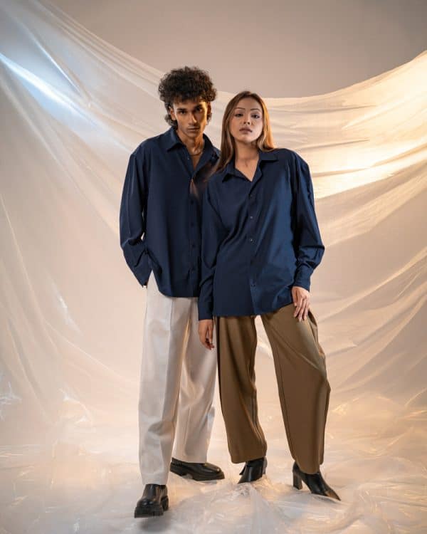 Men’s Oversized Flow Shirt in Navy Blue - Image 10