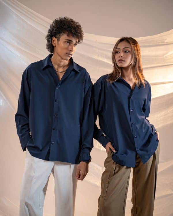 Men’s Oversized Flow Shirt in Navy Blue - Image 8