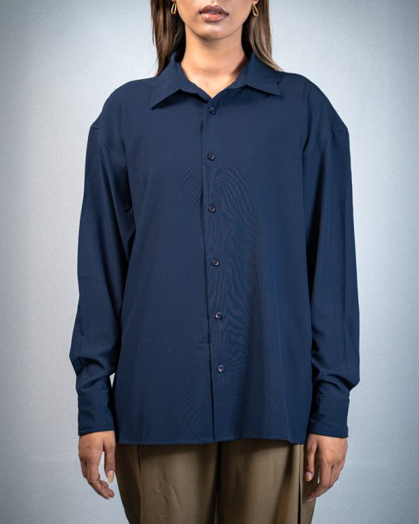 Women’s Oversized Flow Shirt in Navy Blue - Image 3