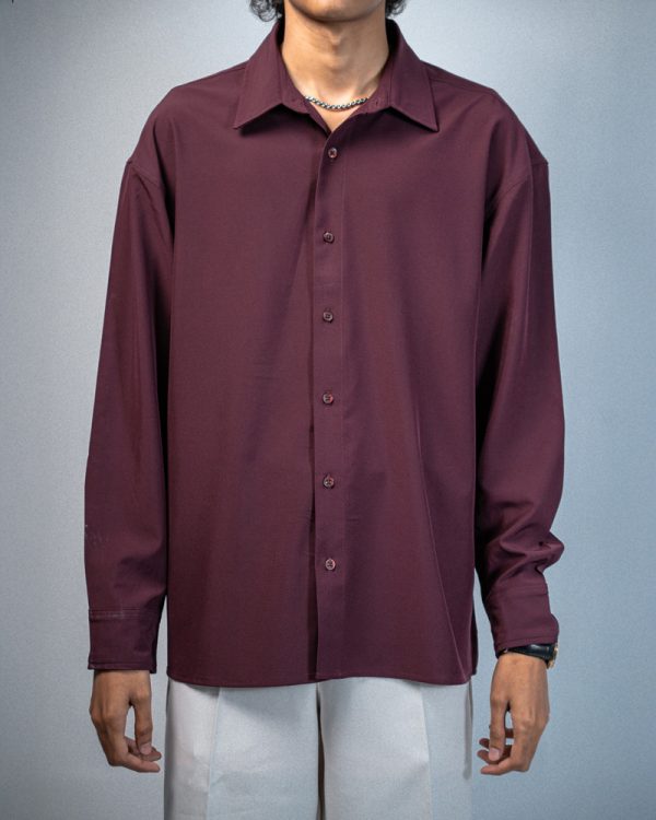 Men’s Oversized Flow Shirt in Wine Maroon - Image 2