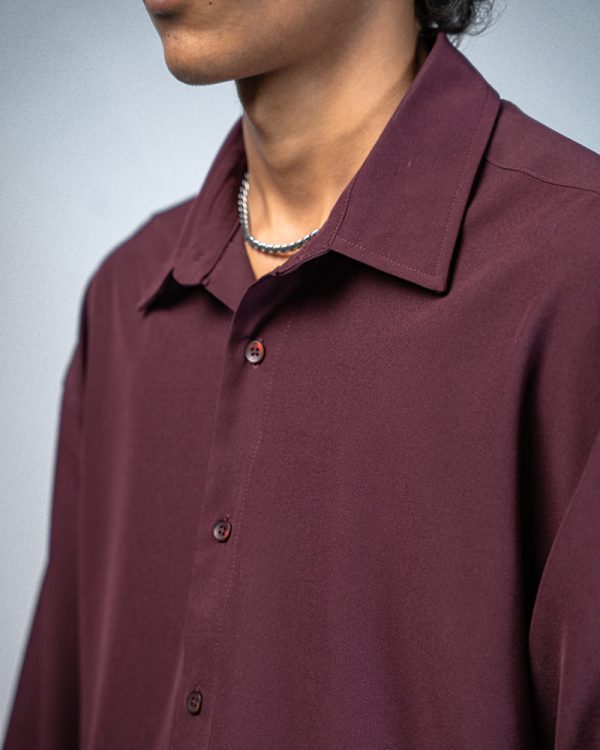 Men’s Oversized Flow Shirt in Wine Maroon - Image 3
