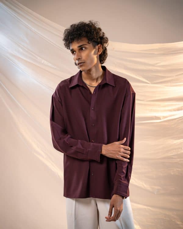 Men’s Oversized Flow Shirt in Wine Maroon - Image 4