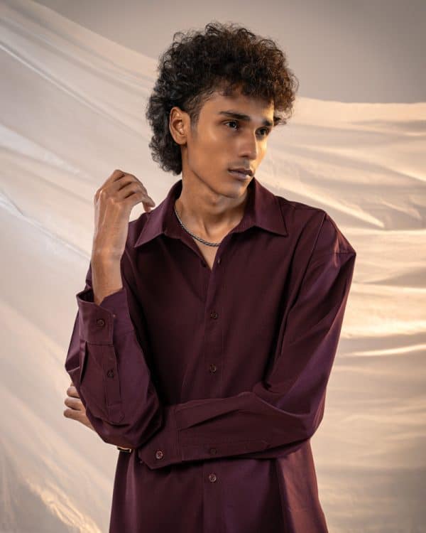 Men’s Oversized Flow Shirt in Wine Maroon - Image 7