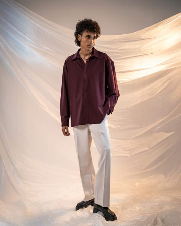 Men’s Oversized Flow Shirt in Wine Maroon - Image 6
