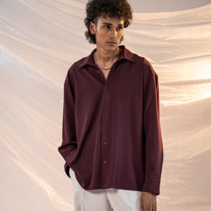 Men’s Oversized Flow Shirt in Wine Maroon