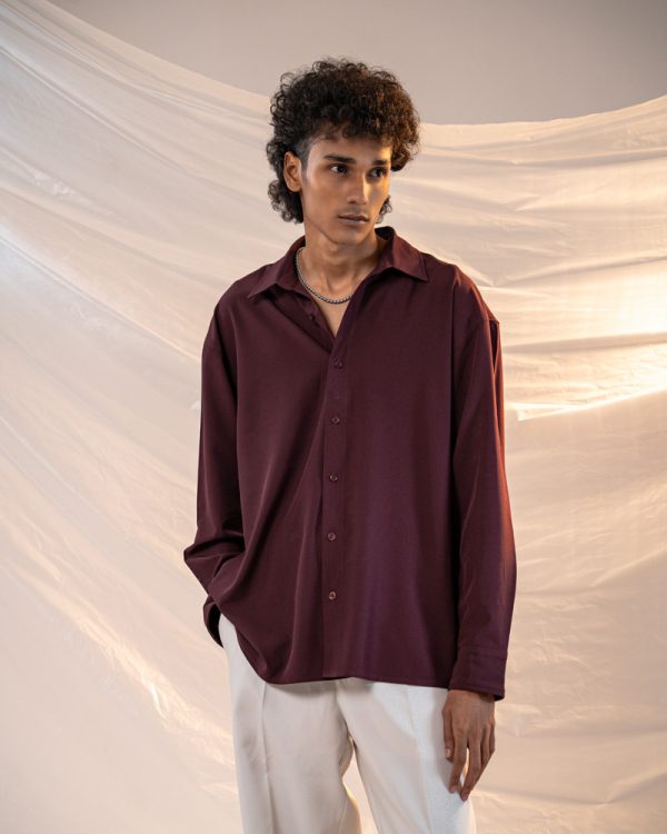 Men’s Oversized Flow Shirt in Wine Maroon