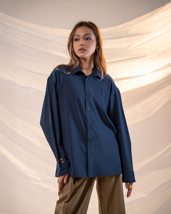 Women’s Oversized Flow Shirt in Navy Blue - Image 2