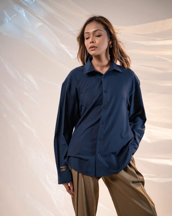 Women’s Oversized Flow Shirt in Navy Blue - Image 7