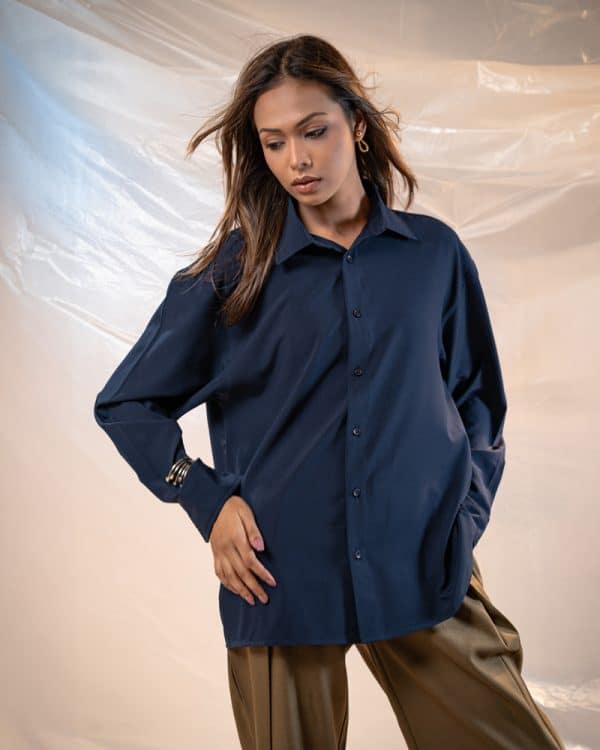 Women’s Oversized Flow Shirt in Navy Blue - Image 9