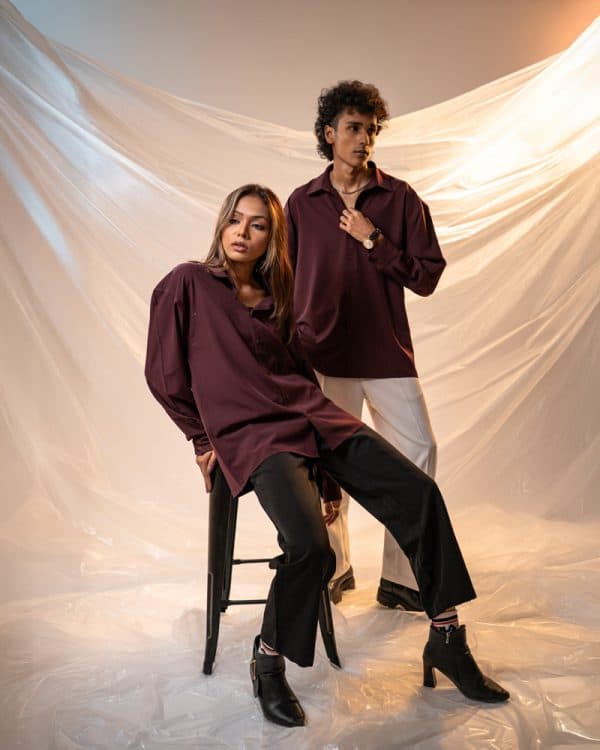 Men’s Oversized Flow Shirt in Wine Maroon - Image 8