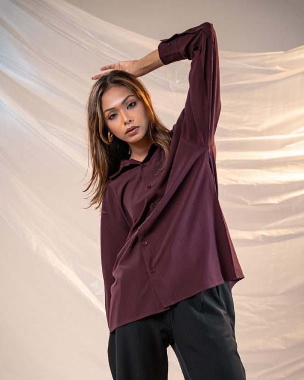 Women’s Oversized Flow Shirt in Wine Maroon
