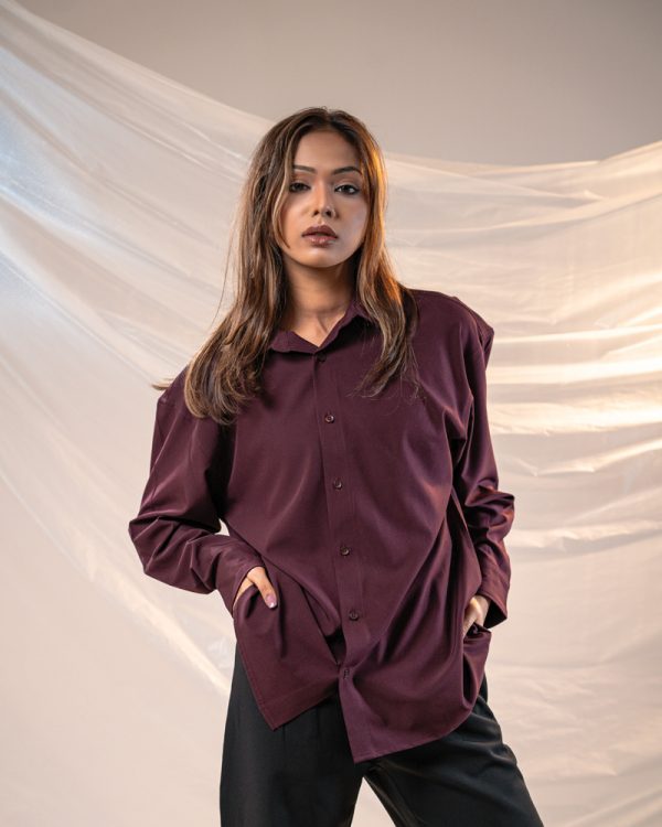 Women’s Oversized Flow Shirt in Wine Maroon - Image 4