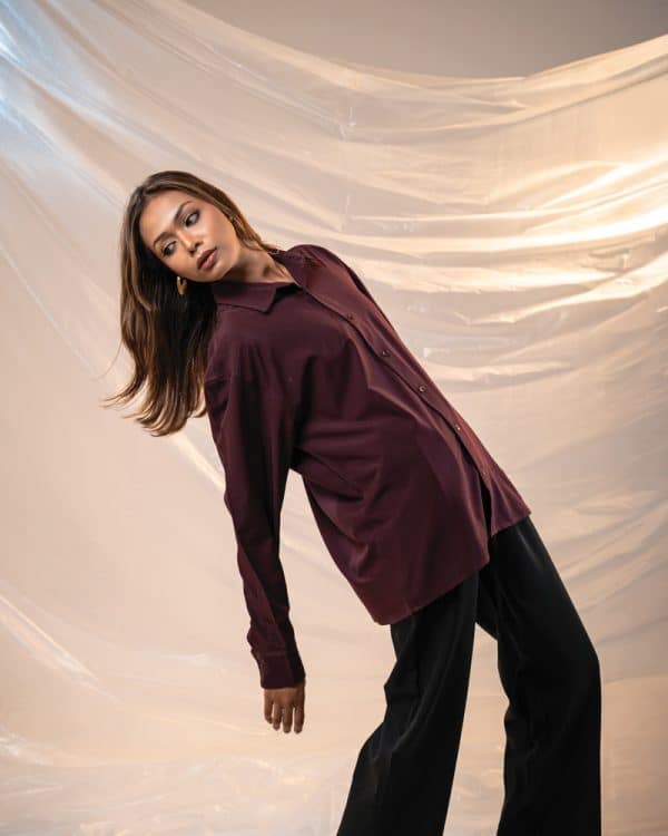 Women’s Oversized Flow Shirt in Wine Maroon - Image 9