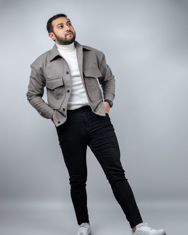 Men's Thick Boxy Jacket in Brown Ash