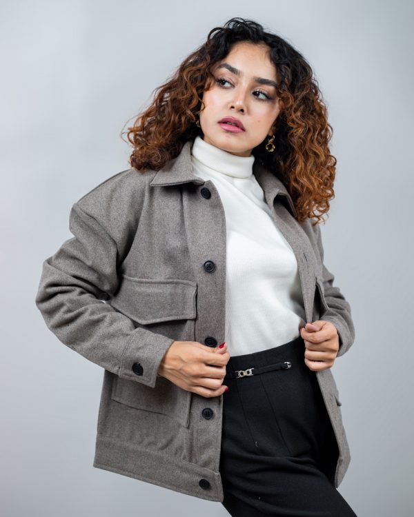 Women's Thick Boxy Jacket in Brown Ash