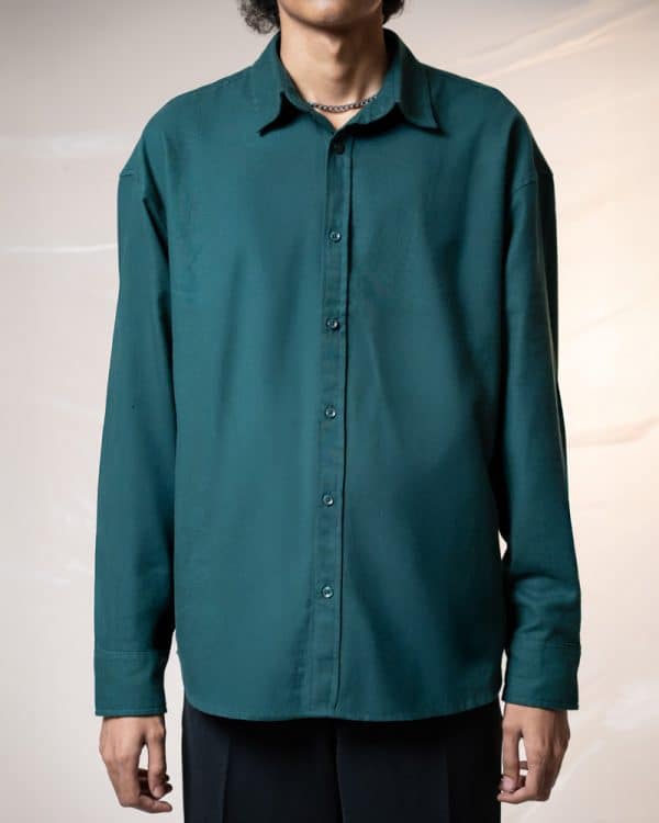 Men's Long Sleeve Oversized Shirt in Bottle Green - Image 2