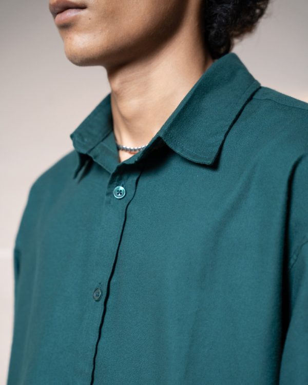Men's Long Sleeve Oversized Shirt in Bottle Green - Image 3