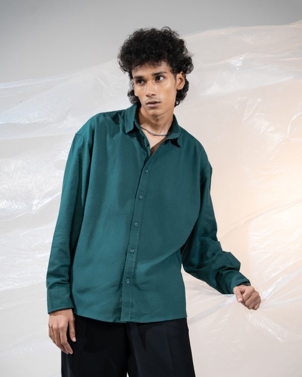 Men's Long Sleeve Oversized Shirt in Bottle Green