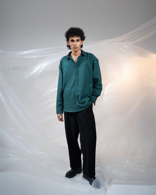 Men's Long Sleeve Oversized Shirt in Bottle Green - Image 6