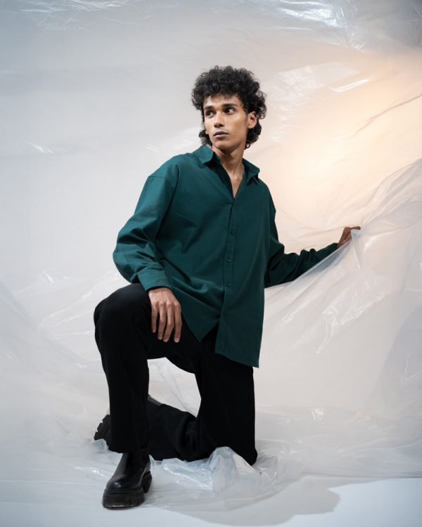 Men's Long Sleeve Oversized Shirt in Bottle Green - Image 8