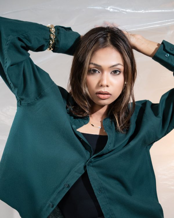 Women's Long Sleeve Oversized Shirt in Bottle Green - Image 6