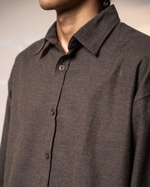 Men's Long Sleeve Oversized Shirt in Dark Brown - Image 3