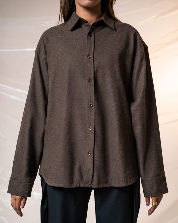 Women's Long Sleeve Oversized Shirt in Dark Brown - Image 2