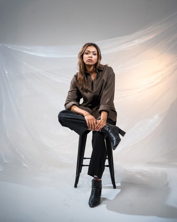 Women's Long Sleeve Oversized Shirt in Dark Brown - Image 9