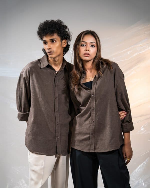 Men's Long Sleeve Oversized Shirt in Dark Brown - Image 8
