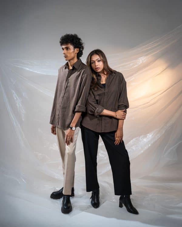Men's Long Sleeve Oversized Shirt in Dark Brown - Image 6
