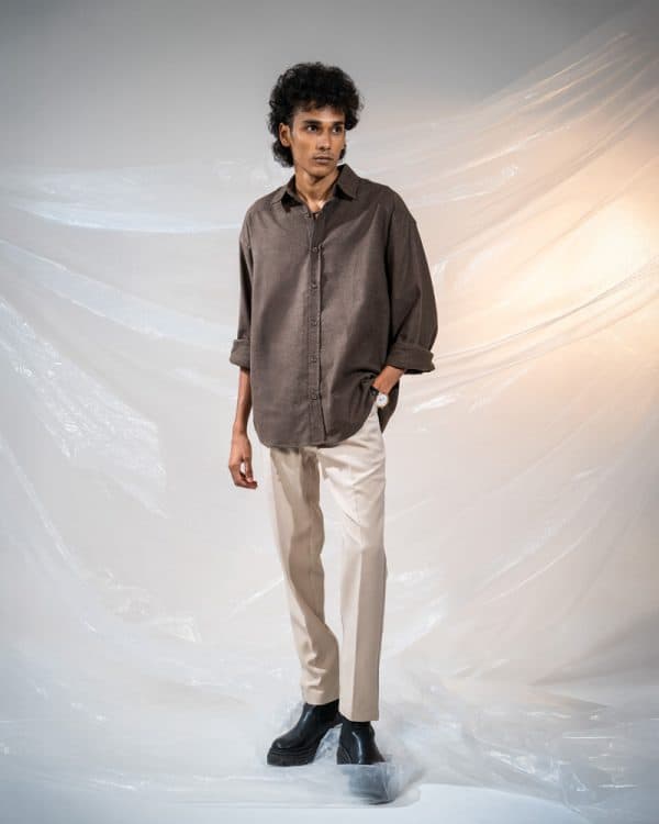 Men's Long Sleeve Oversized Shirt in Dark Brown - Image 9