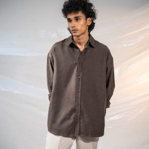 Men's Long Sleeve Oversized Shirt in Dark Brown
