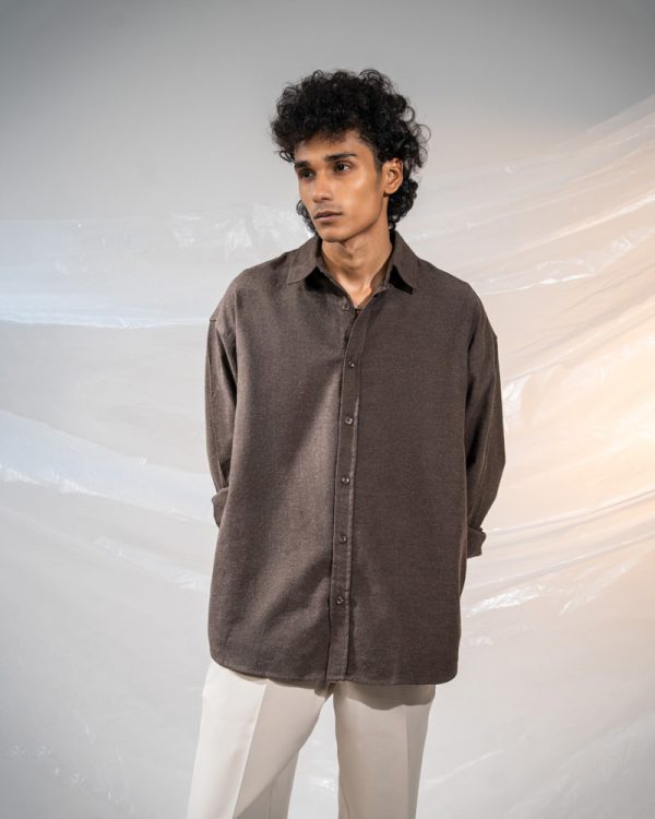 Men's Long Sleeve Oversized Shirt in Dark Brown