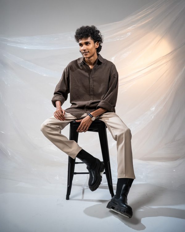 Men's Long Sleeve Oversized Shirt in Dark Brown - Image 7