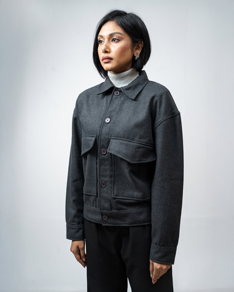 Boxy Jacket in Charcoal Grey - Image 11