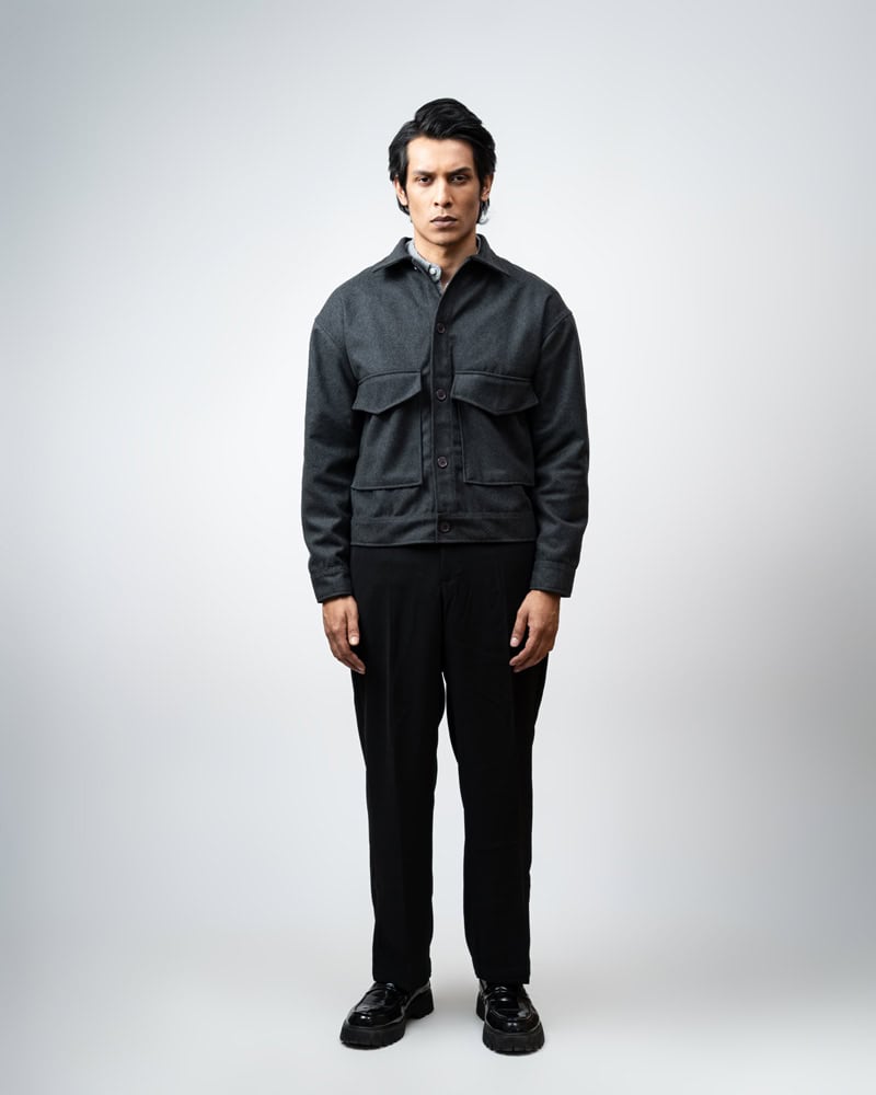 Boxy Jacket in Charcoal Grey - Image 4