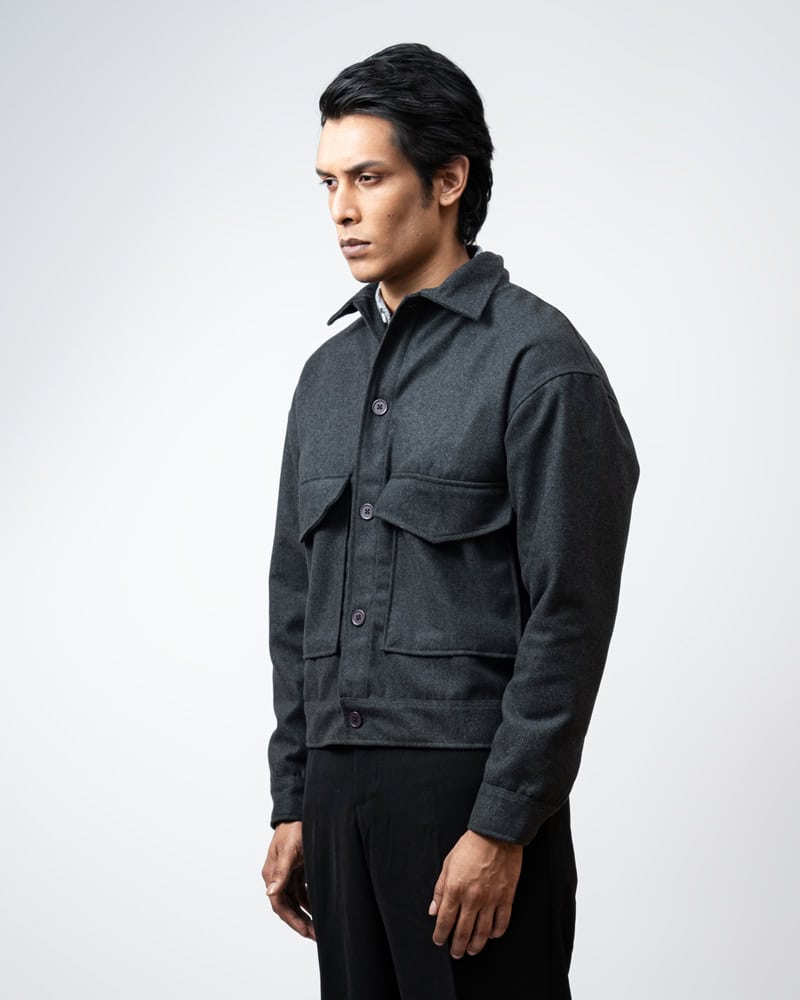 Boxy Jacket in Charcoal Grey - Image 10