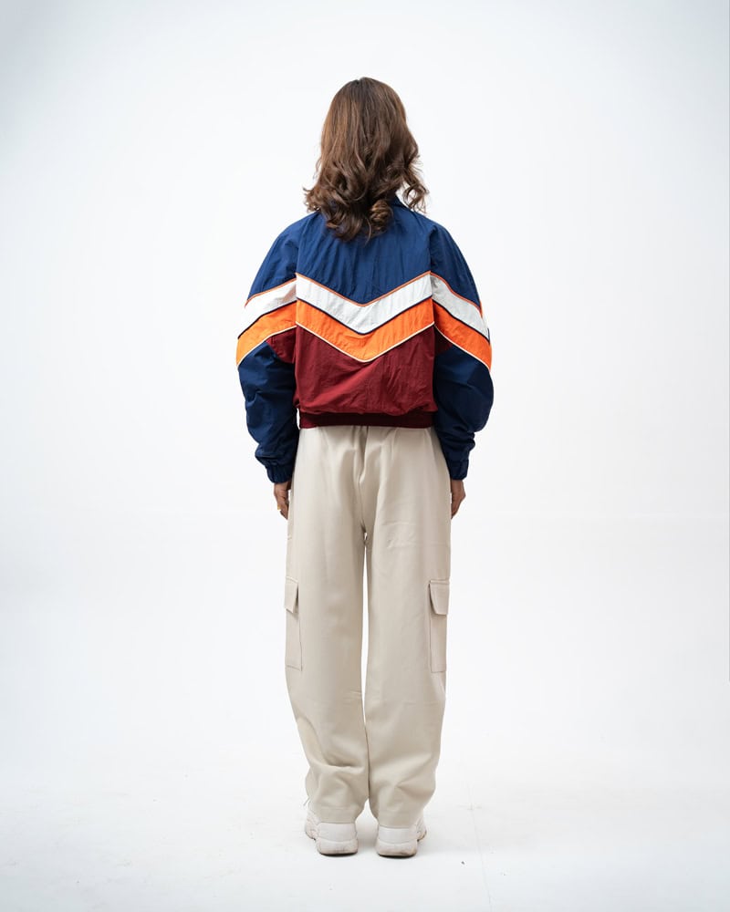 Retro Sports Jacket in Navy Blue & Maroon - Image 9