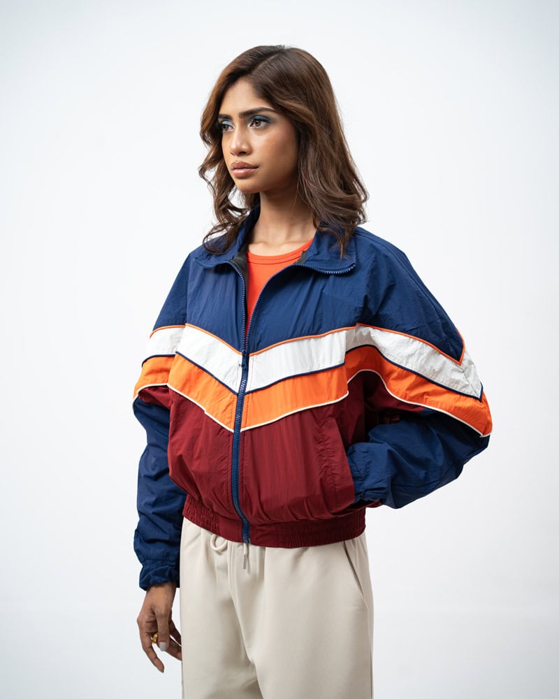 Retro Sports Jacket in Navy Blue & Maroon - Image 11
