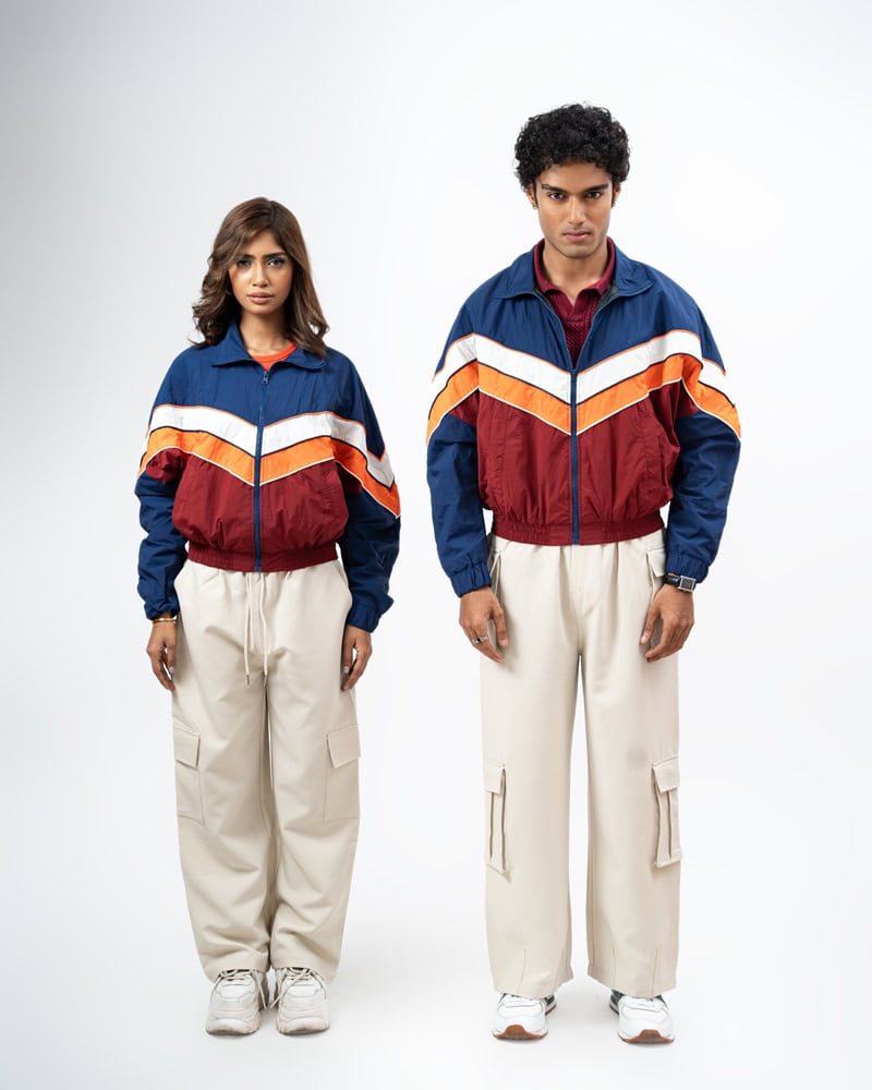 Retro Sports Jacket in Navy Blue & Maroon - Image 3