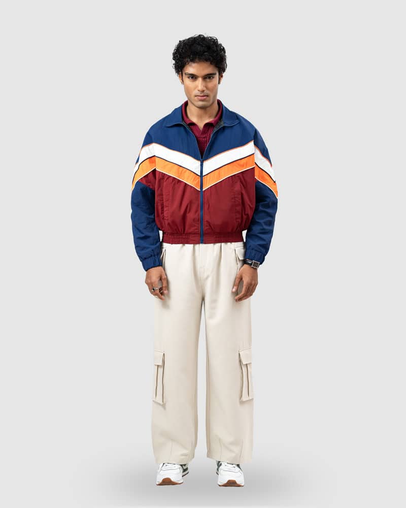 Retro Sports Jacket in Navy Blue & Maroon - Image 4