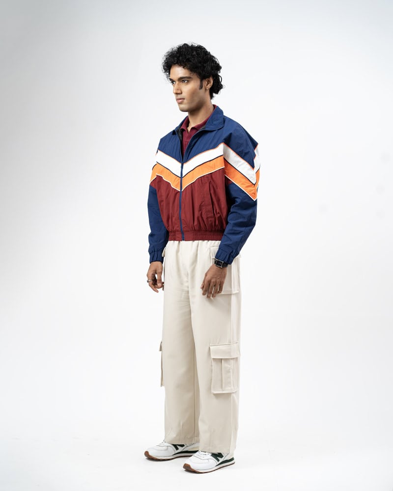 Retro Sports Jacket in Navy Blue & Maroon - Image 6
