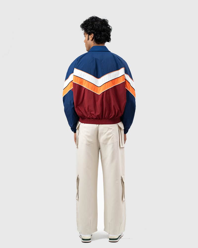 Retro Sports Jacket in Navy Blue & Maroon - Image 8