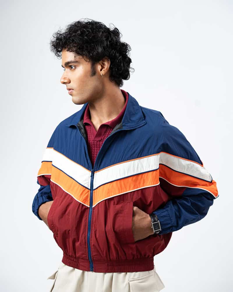 Retro Sports Jacket in Navy Blue & Maroon - Image 10