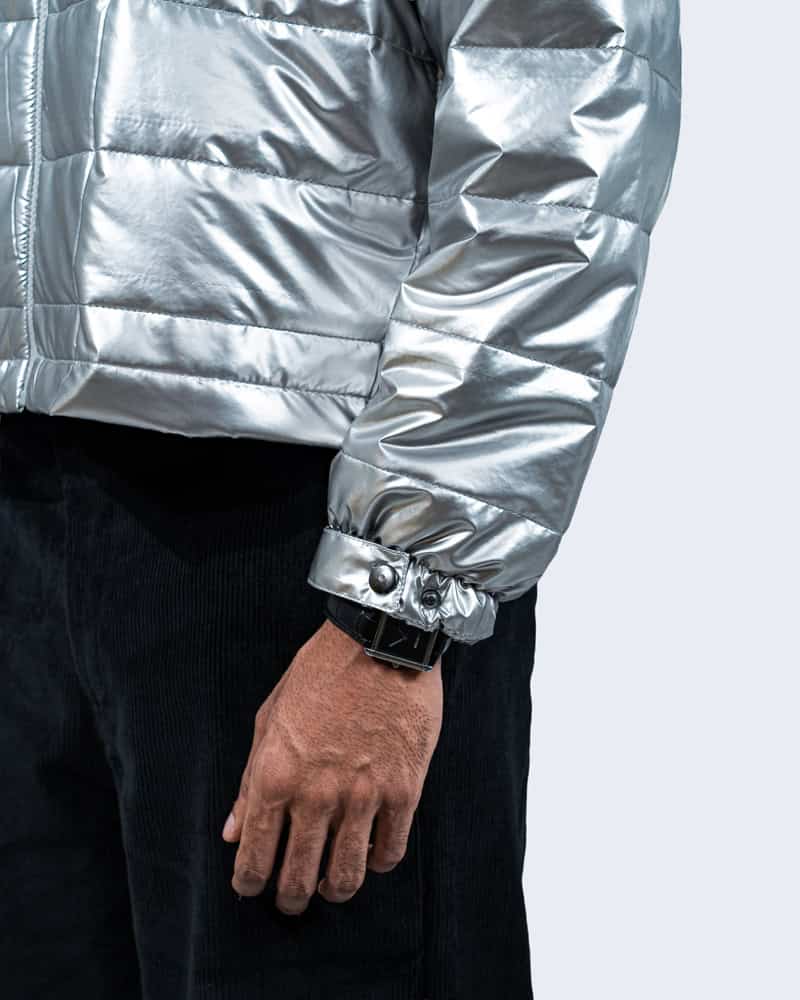 Cropped Puffer Jacket in Silver - Gorur Ghash