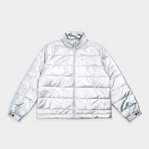 Cropped Puffer Jacket in Silver