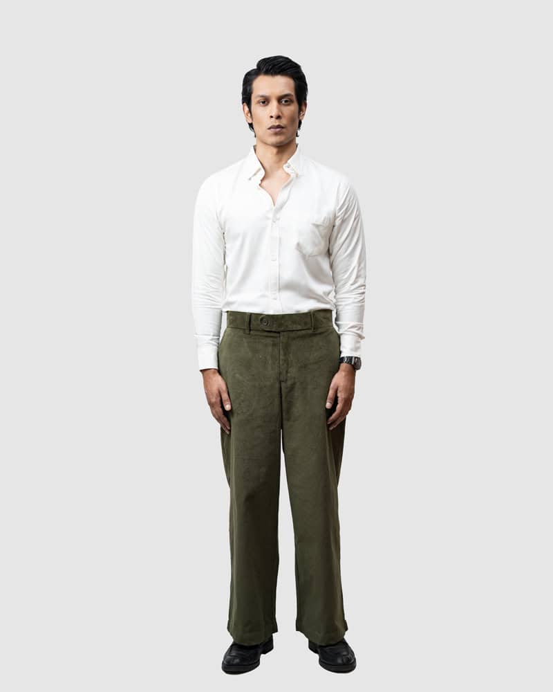 Men's Baggy Cord Pants in Green - Image 3