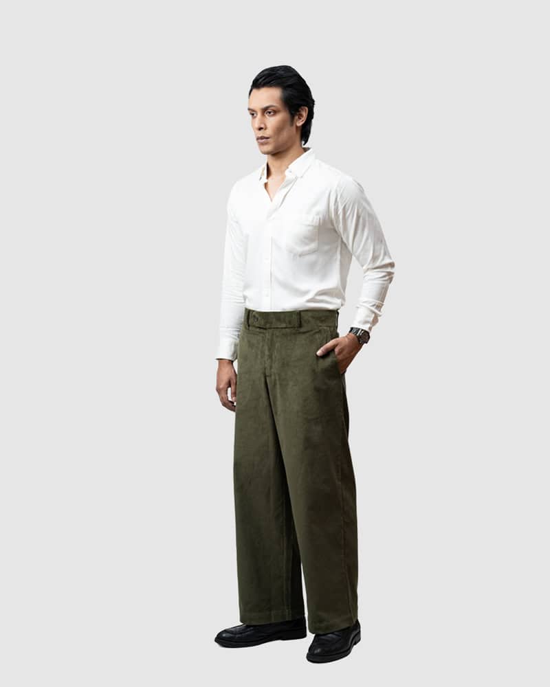 Men's Baggy Cord Pants in Green - Image 4