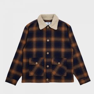 Flannel Jacket in Navy Blue & Brown