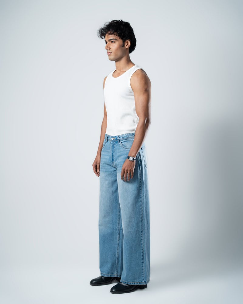 Unisex Baggy Jeans in Light Blue - Image 5